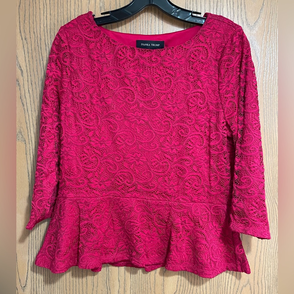 Ivanka Trump Fuchsia Lace Peplum Blouse